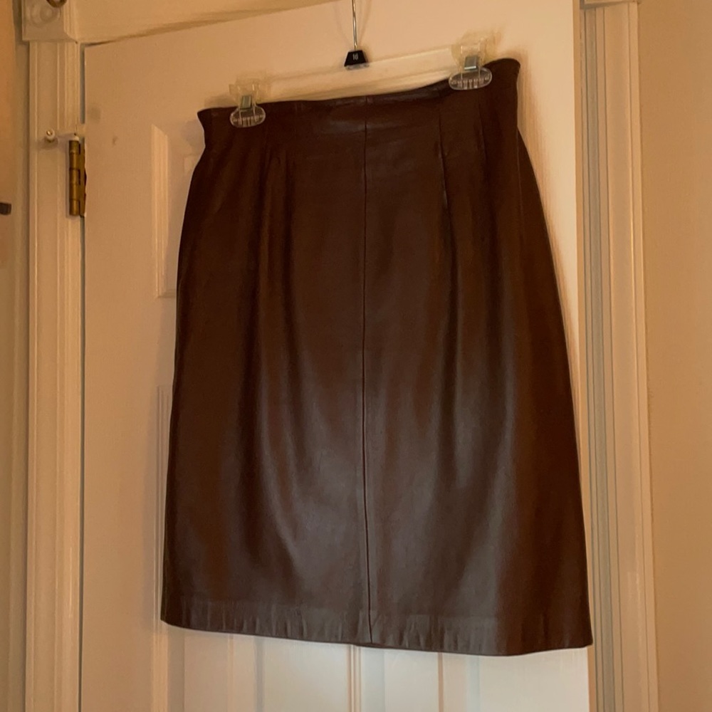 Vintage Brown Pencil Leather Skirt - Lord & Taylor 1980s